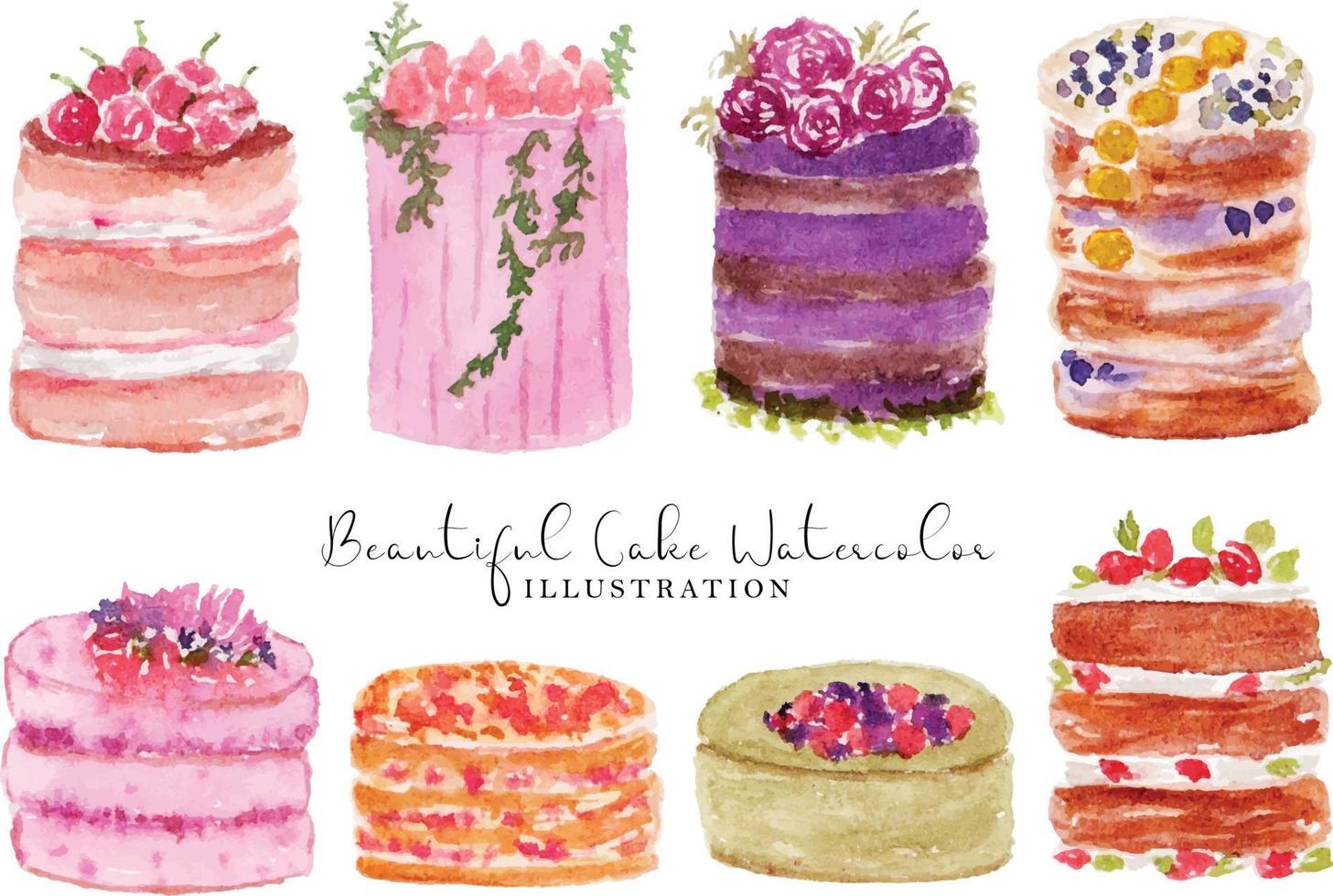 Aesthetic Cute Cake Watercolor Illustration vector