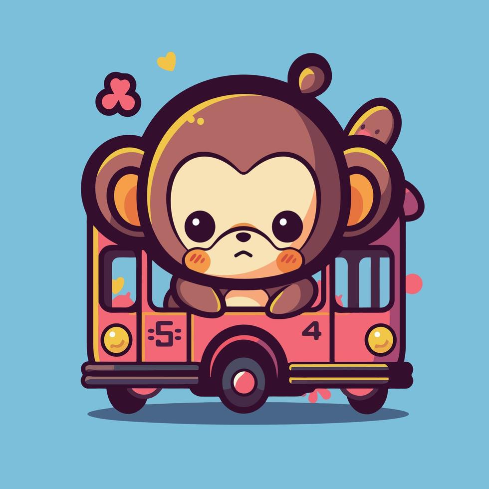 Monkey on a bus cartoon digital art vector
