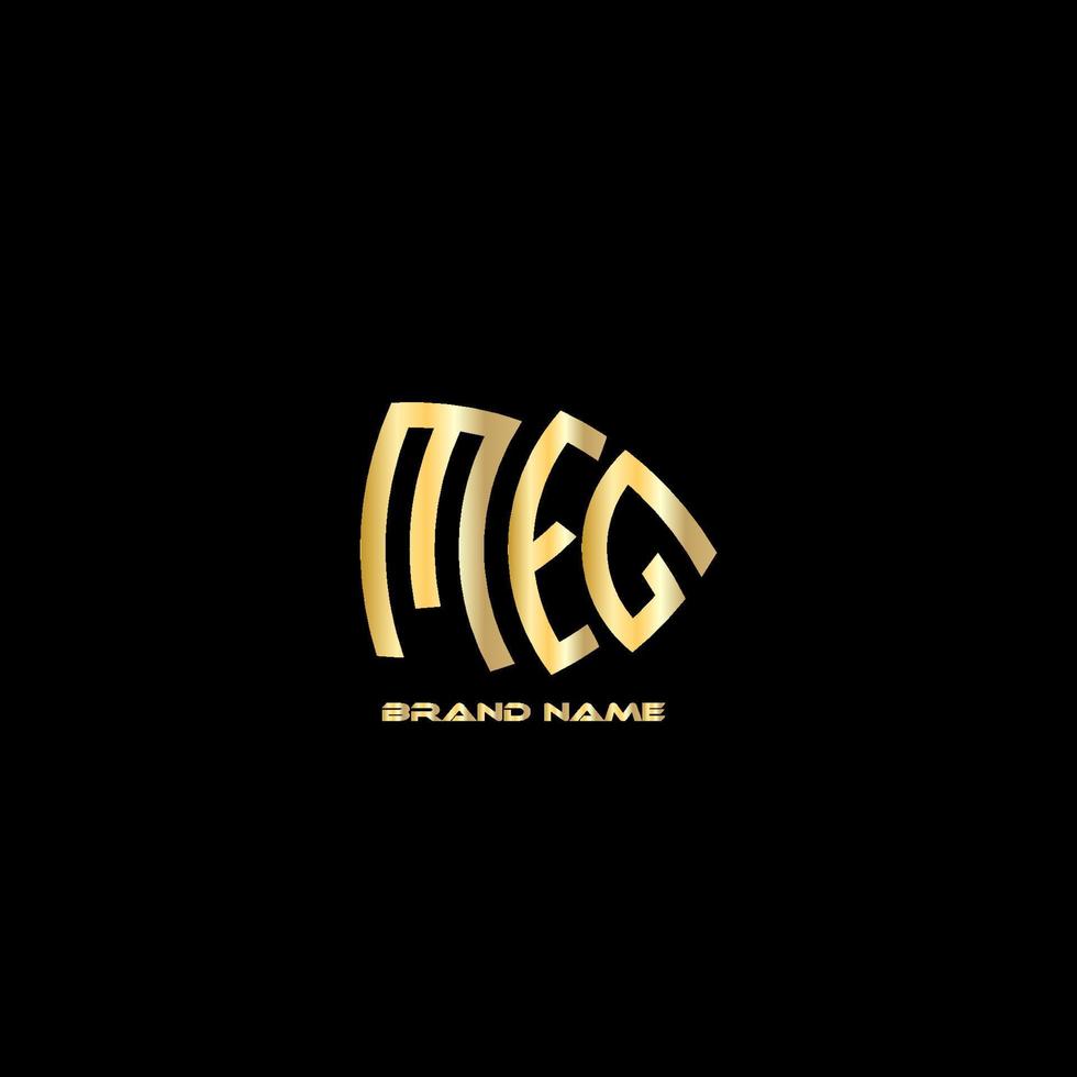 A black and gold logo with the word meg on it vector