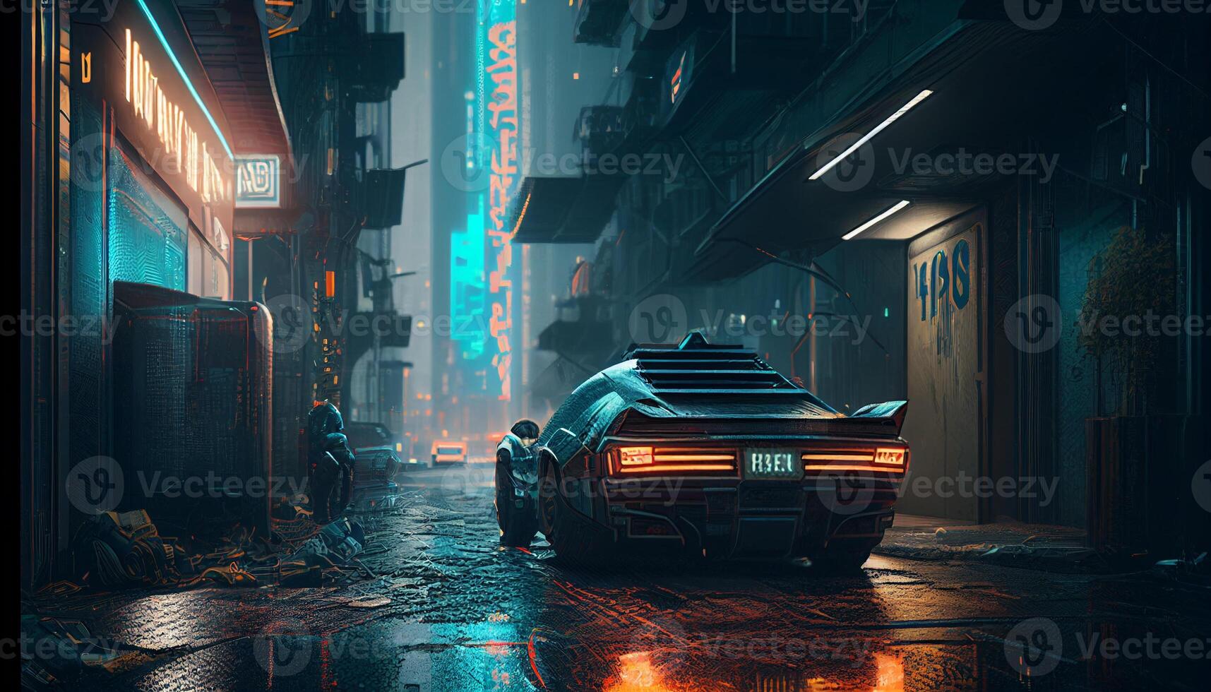 Cyberpunk background with neon light created with ai tools photo