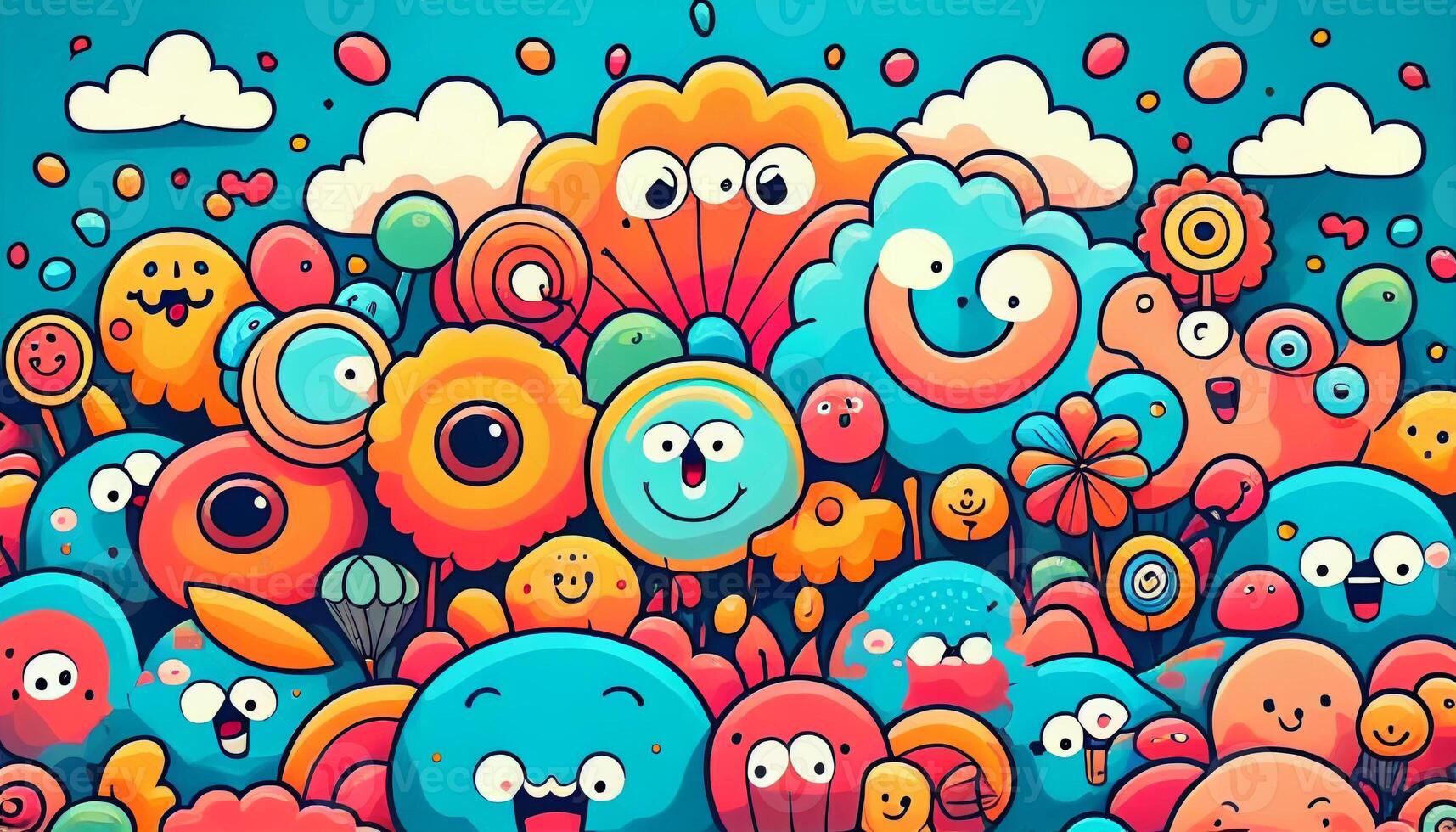 Colorful doodles background created with ai tools photo