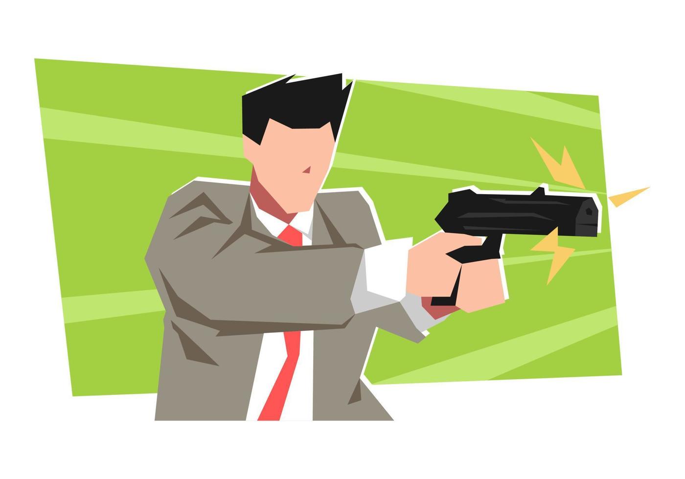 secret agent, bodyguard or assassin holding gun weapon, handgun. concepts of crime, movie, action, etc. flat vector illustration.