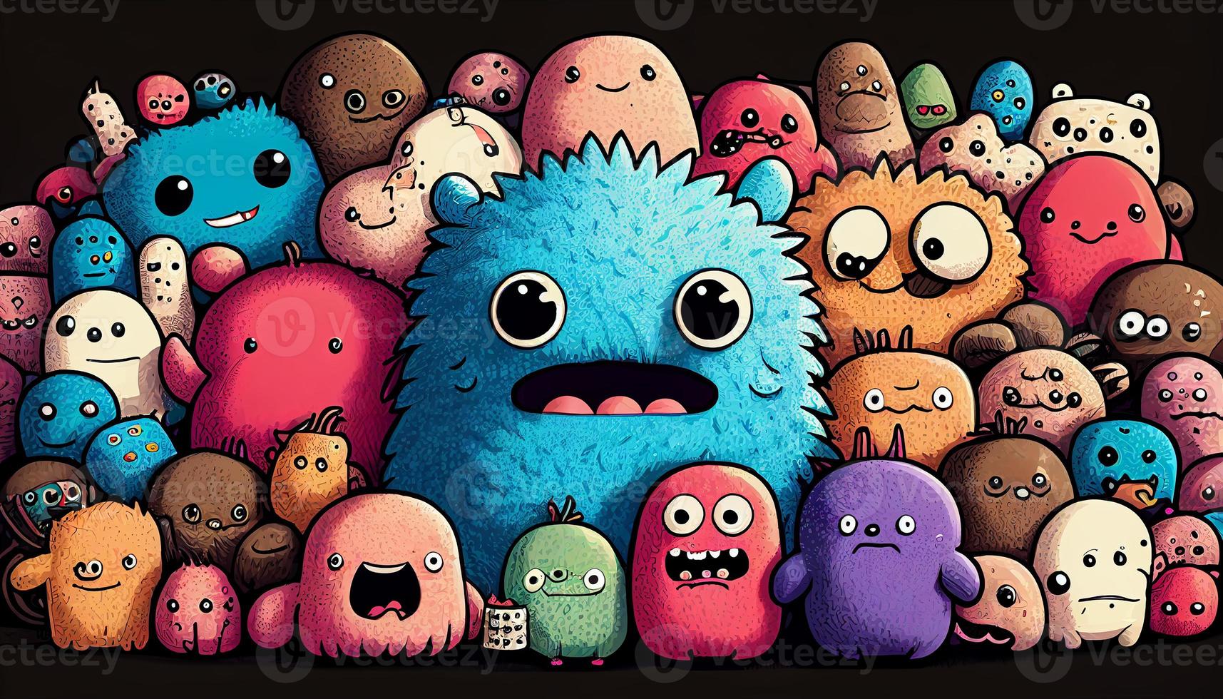 Cute colorful doodle monster created with ai tools photo