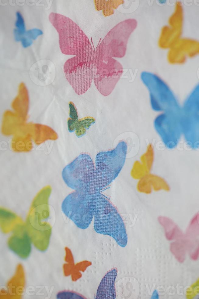 Colorful butterflies on white napkin paper close up background big size high quality instant print stock photography photo