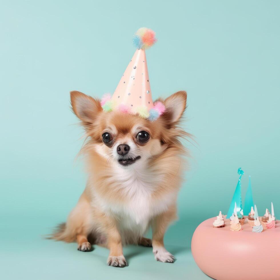 Cute funny birthday dog. Illustration photo