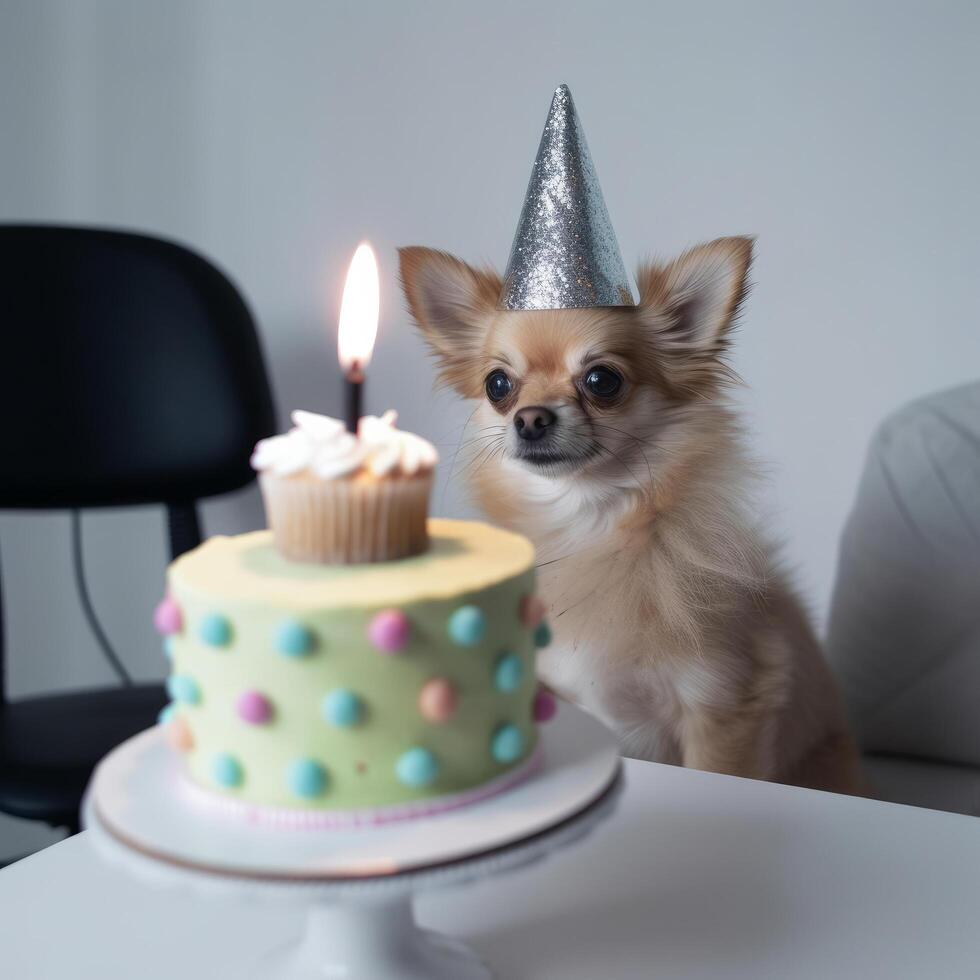 Cute funny birthday dog. Illustration photo