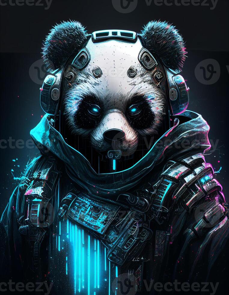 Cyberpunk panda realistic illustration created with ai tools photo