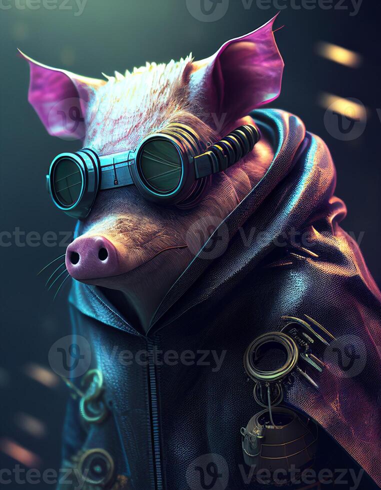 Cyberpunk pig realistic illustration created with ai tools photo