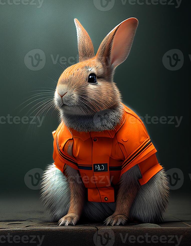 Rabbit wearing clothes realistic illustration created with ai tools photo