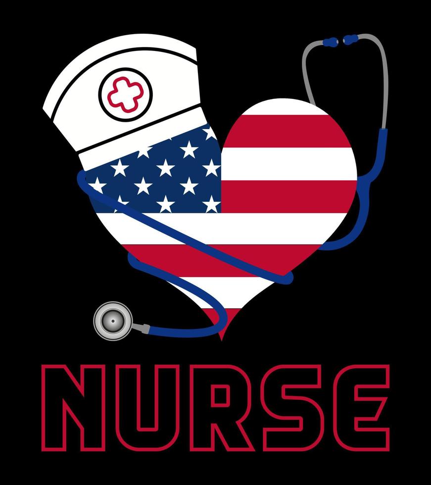 Nurse usa flag t-shirt design,Stethoscope, Heartbeat with USA Flag vector