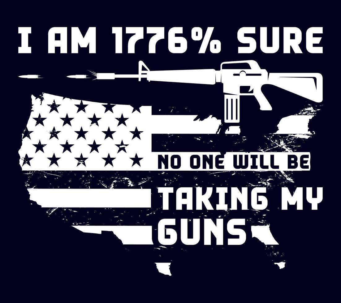 I am 1776 sure no one will be taking my guns typography lettering t-shirt design, AR-15 rifle silhouette vector