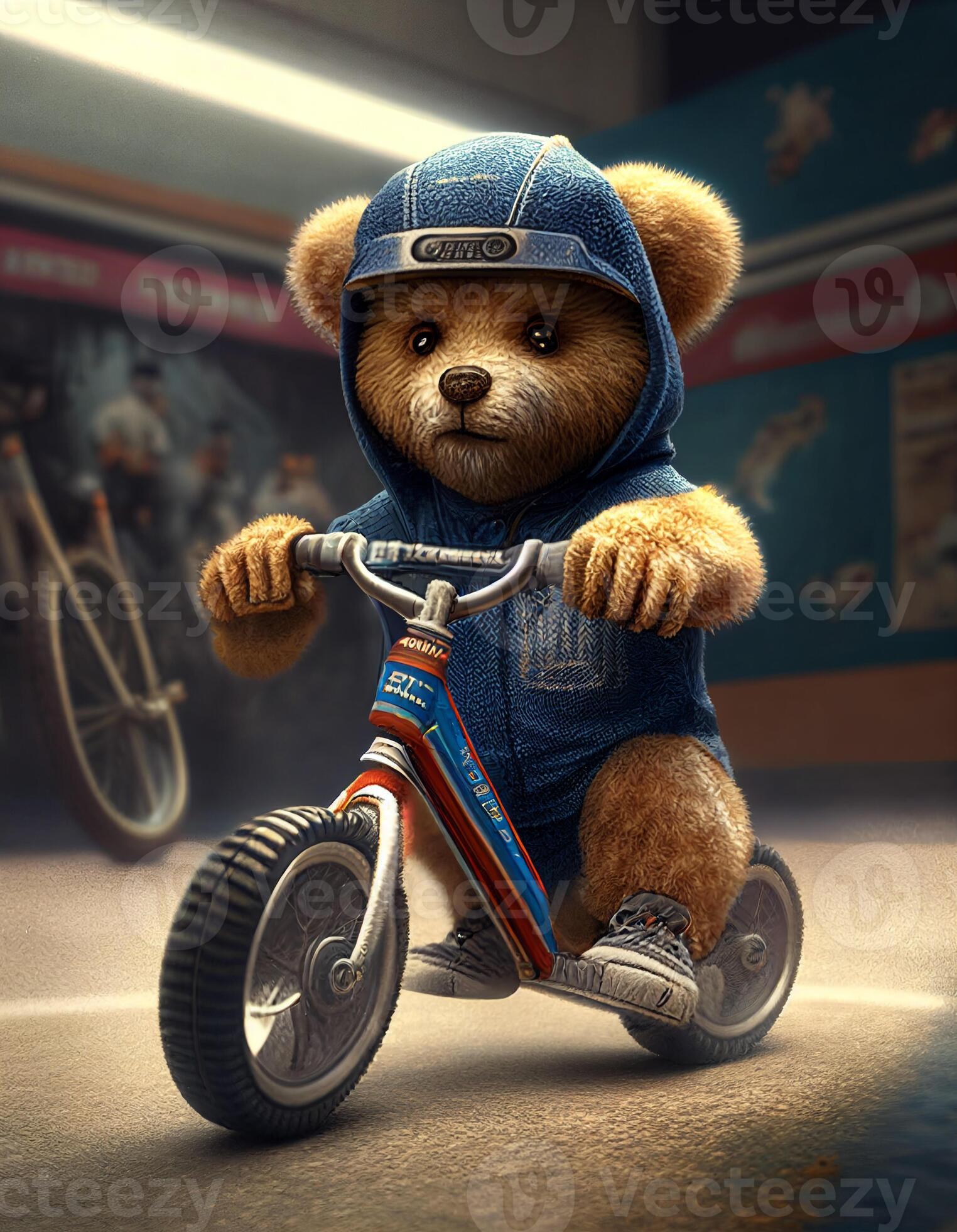 Teddy bear riding a bike created with ai tools 22777879 Stock Photo at ...