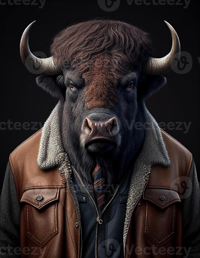 Buffalo wearing fashionable outfit created with ai tools photo