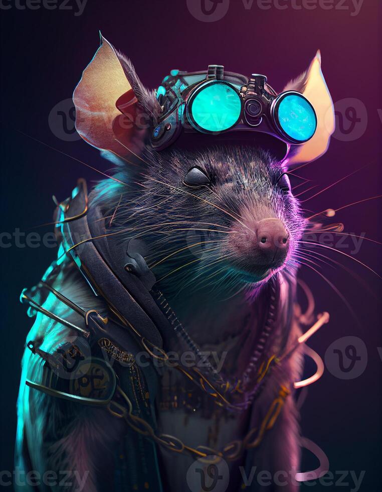 Cyberpunk mouse rat realistic illustration created with ai tools photo