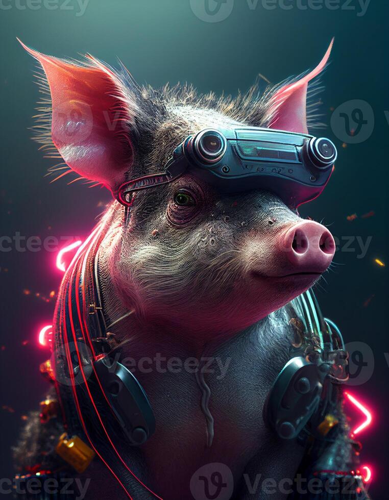 Cyberpunk pig realistic illustration created with ai tools photo