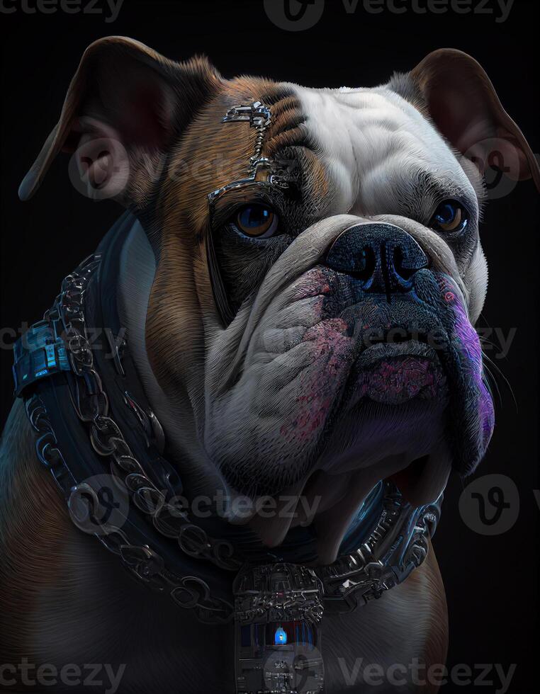 Cyberpunk bulldog realistic illustration created with ai tools photo