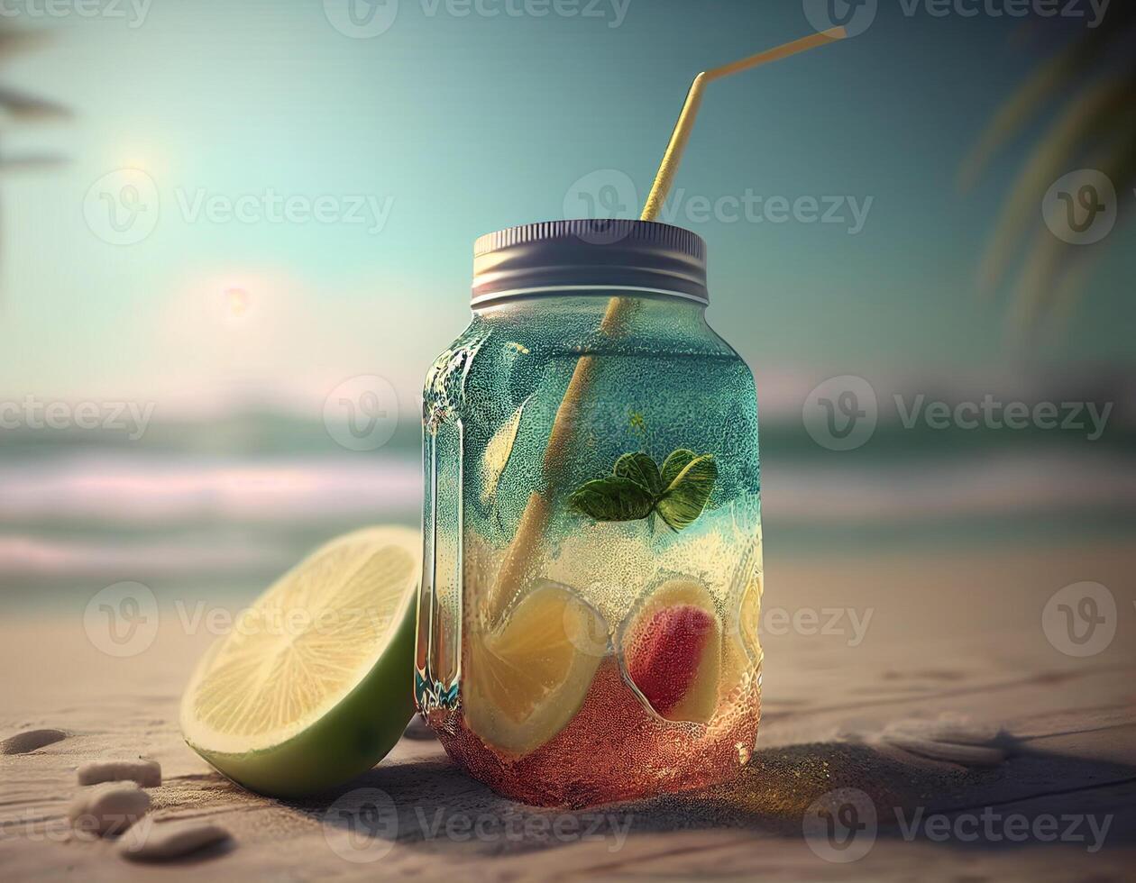 Summer beach drink background created with ai tools photo