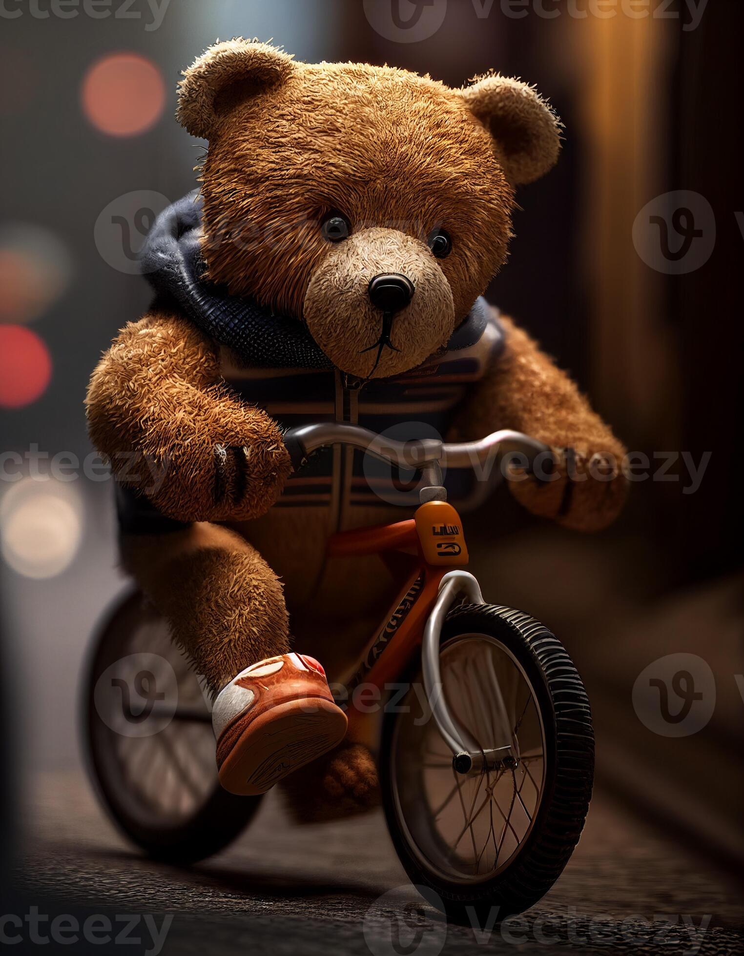 Teddy bear riding a bike created with ai tools 22778020 Stock Photo at ...