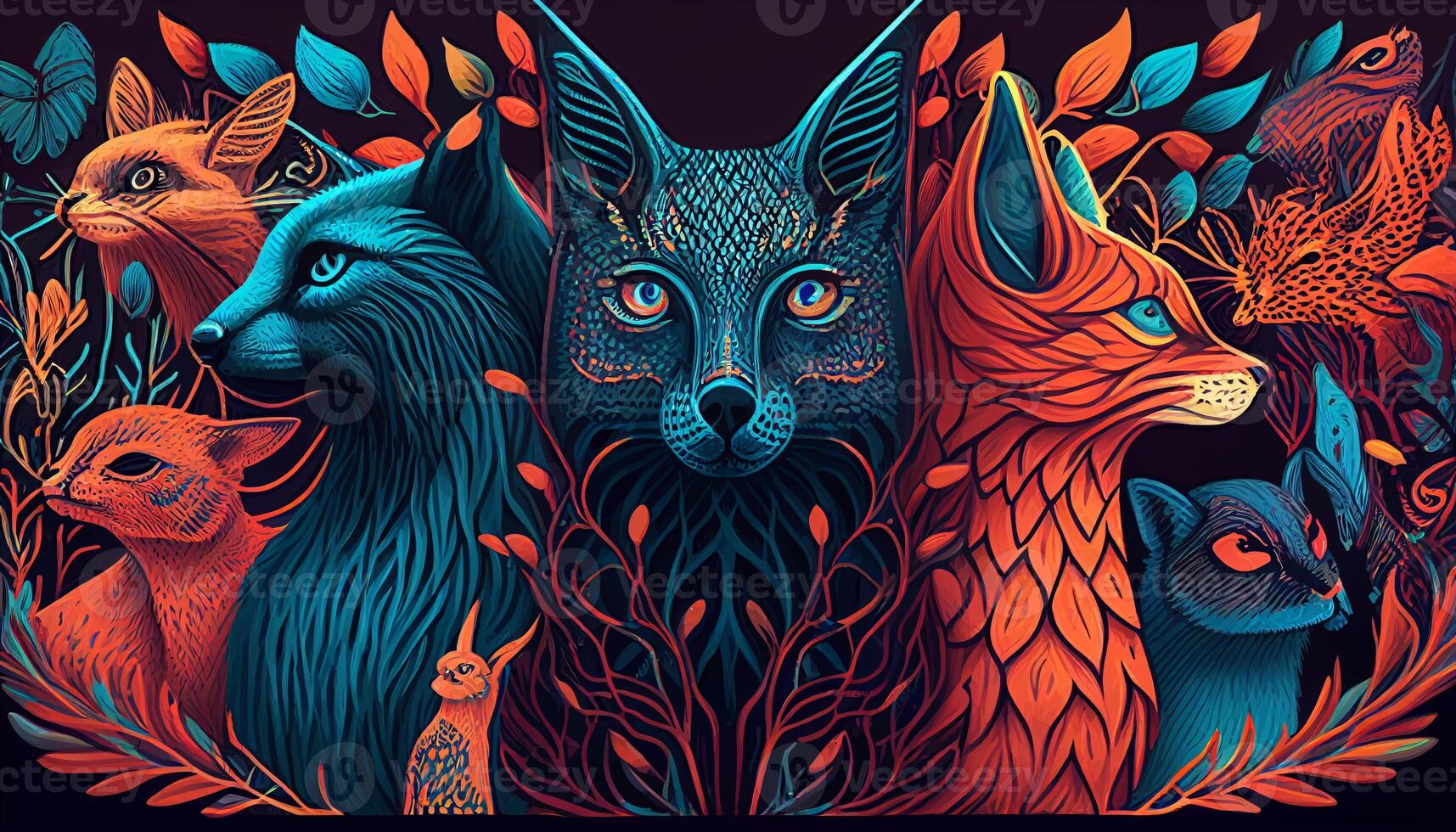 Colorful animals doodle background created with ai tools photo