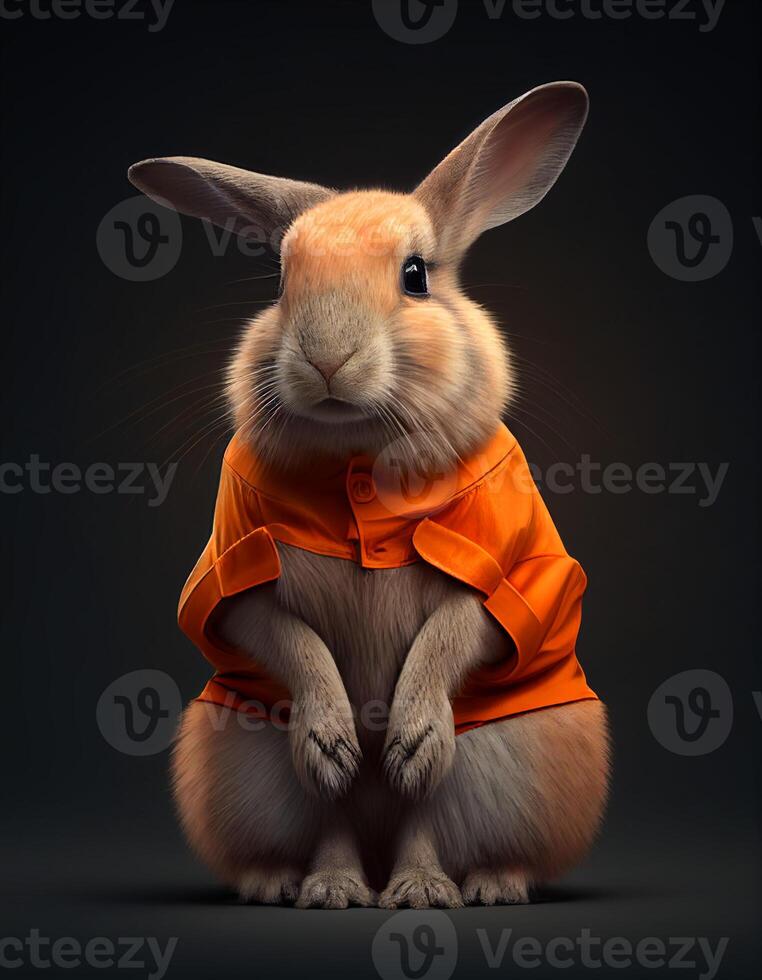 Rabbit wearing clothes realistic illustration created with ai tools photo