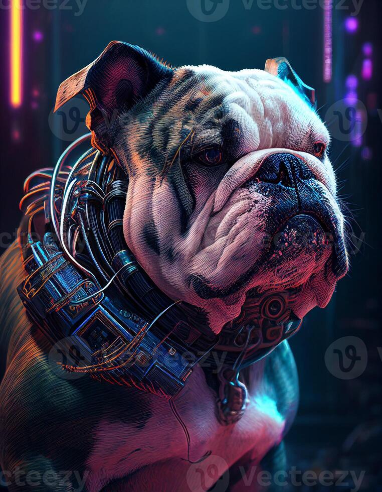 Cyberpunk bulldog realistic illustration created with ai tools photo