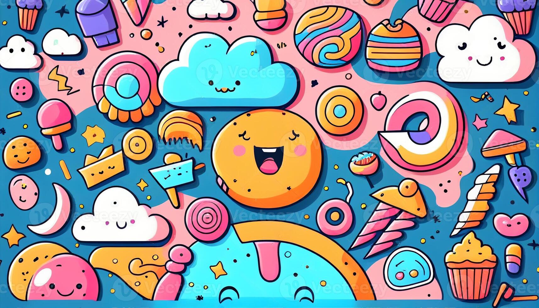 Colorful doodles background created with ai tools photo