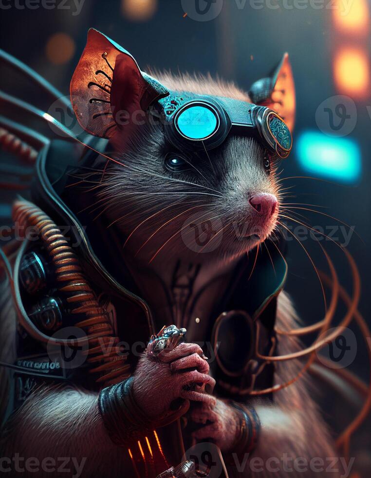Cyberpunk mouse rat realistic illustration created with ai tools photo