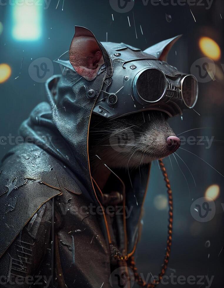 Cyberpunk mouse rat realistic illustration created with ai tools photo