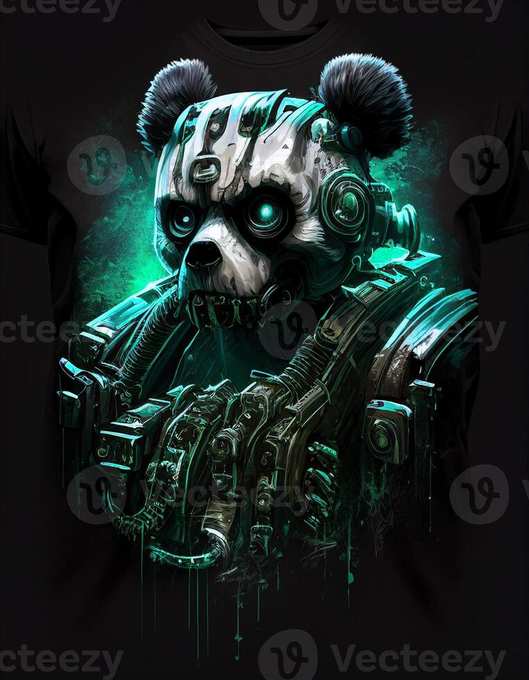 panda samurai, created by a neural network, Generative AI technology  Illustration Stock