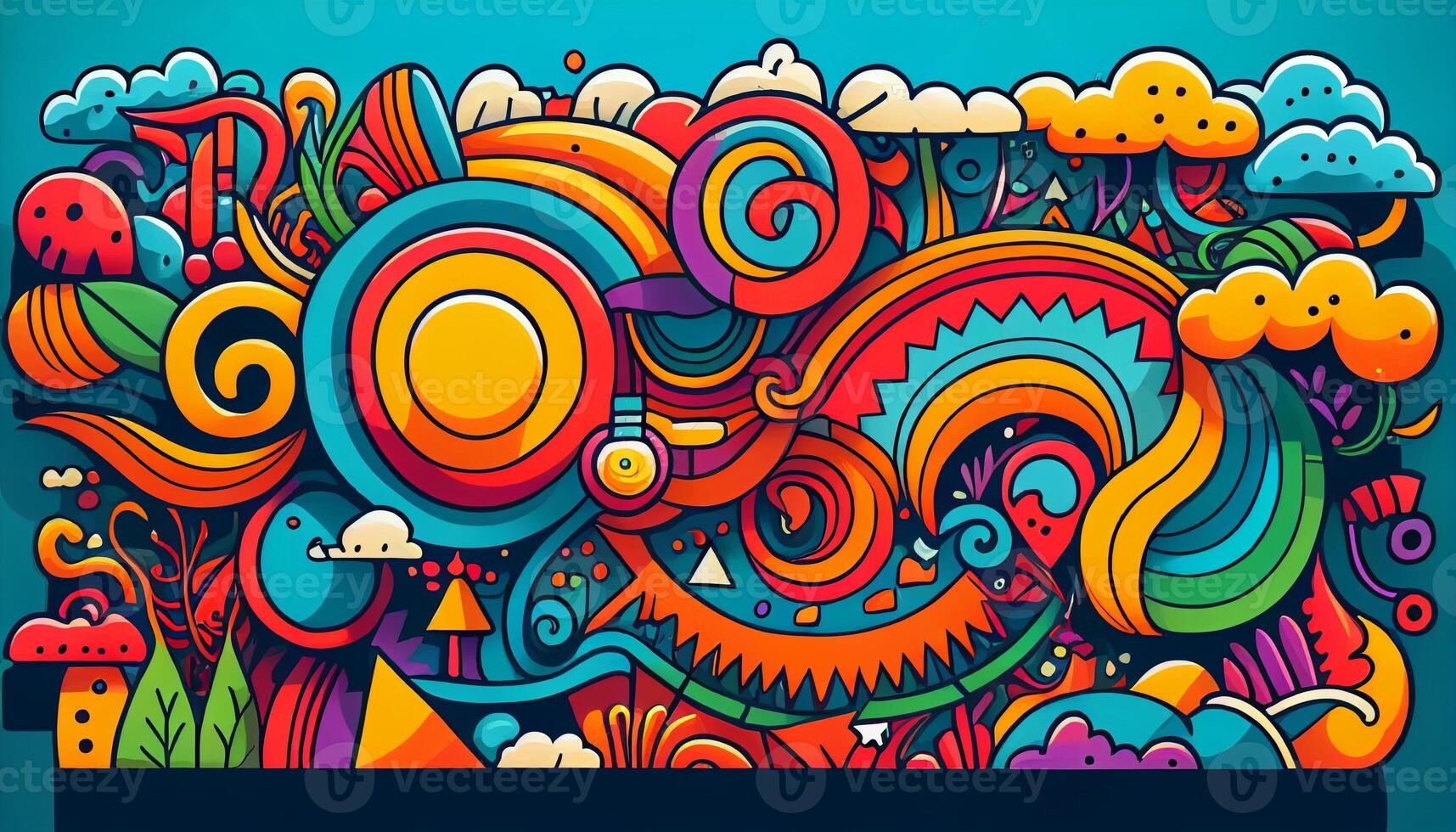 Colorful doodles background created with ai tools photo