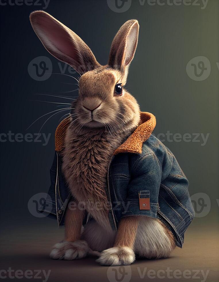 Rabbit wearing clothes realistic illustration created with ai tools photo