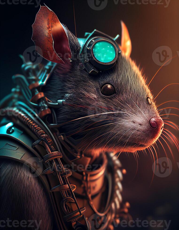 Cyberpunk mouse rat realistic illustration created with ai tools photo