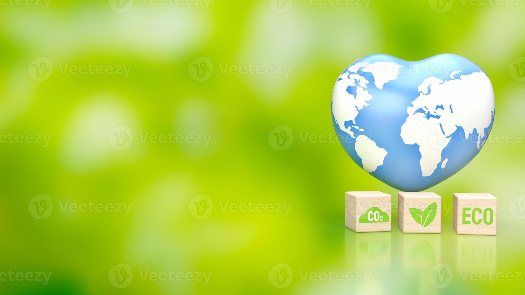The earth  map on heart for eco concept 3d rendering photo