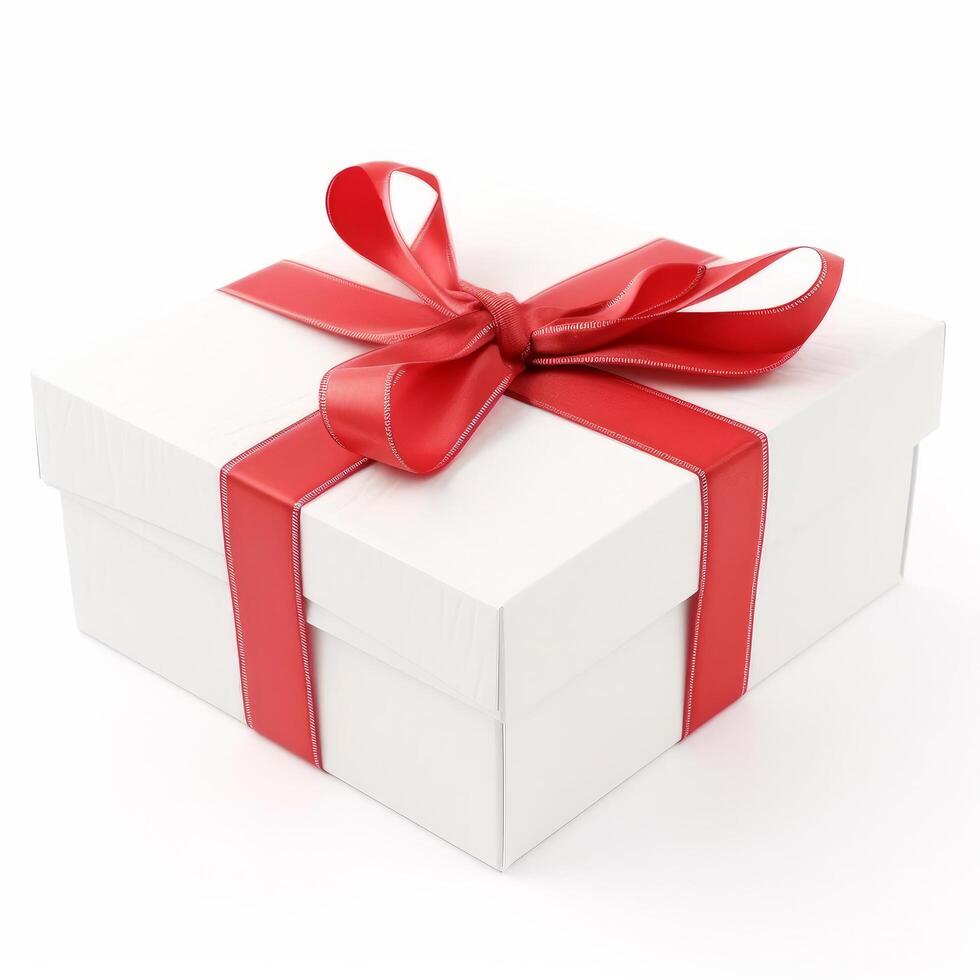White gift box with red ribbon Illustration photo