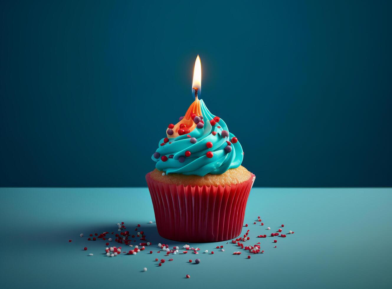 Birthday cupcake with candle. Illustration photo