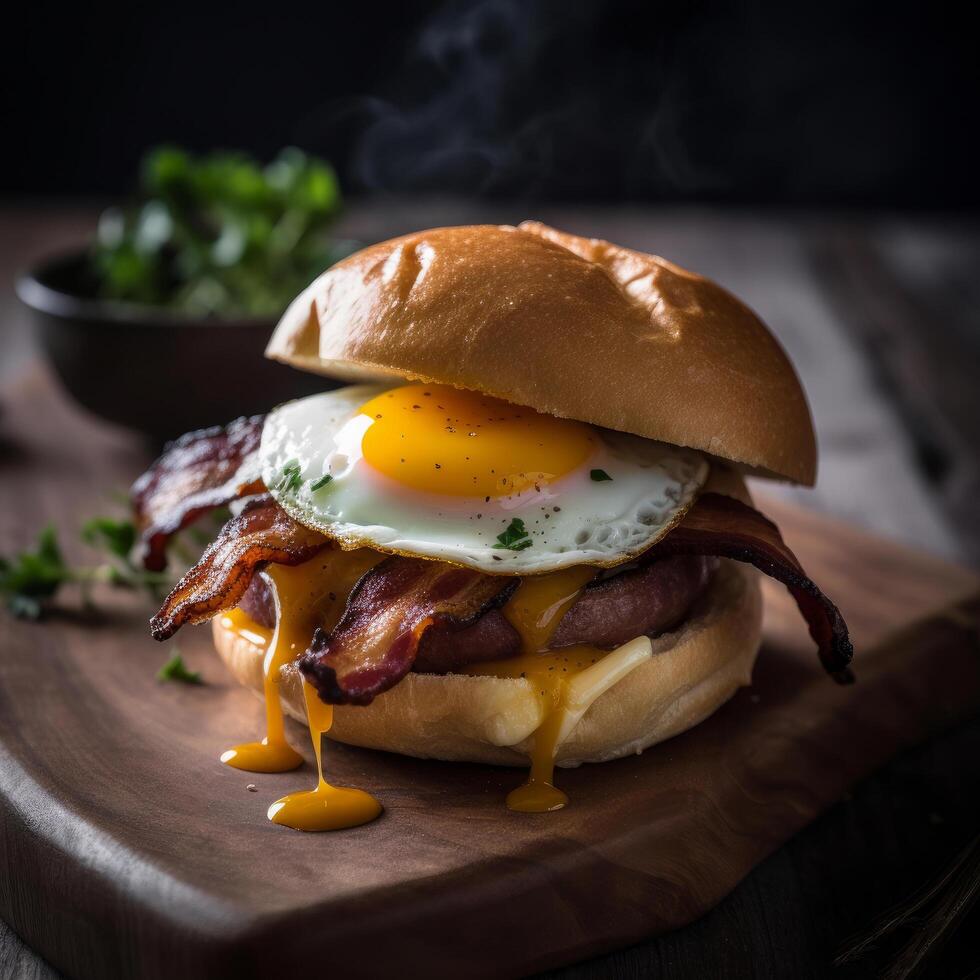 tocino huevo desayuno emparedado. ilustración ai generativo foto