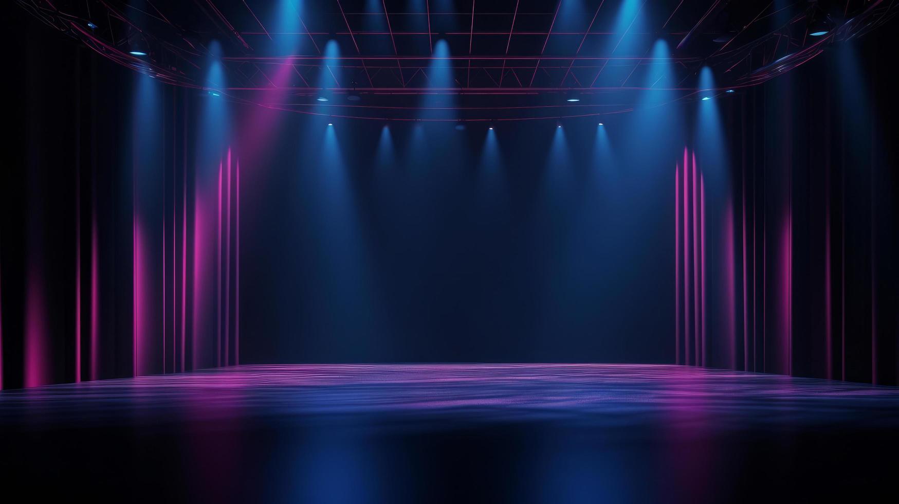 Stage shows empty dark blue purple pink background Illustration AI Generative photo