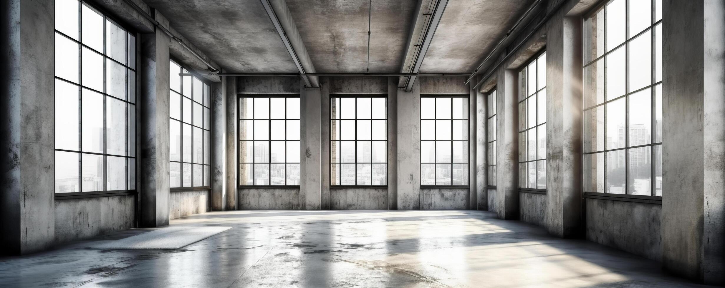 Abstract grey room with light and windows. Illustration photo