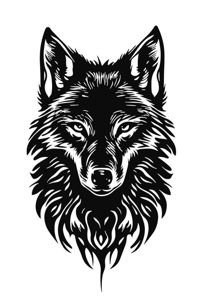 Black and White Wolf Face vector