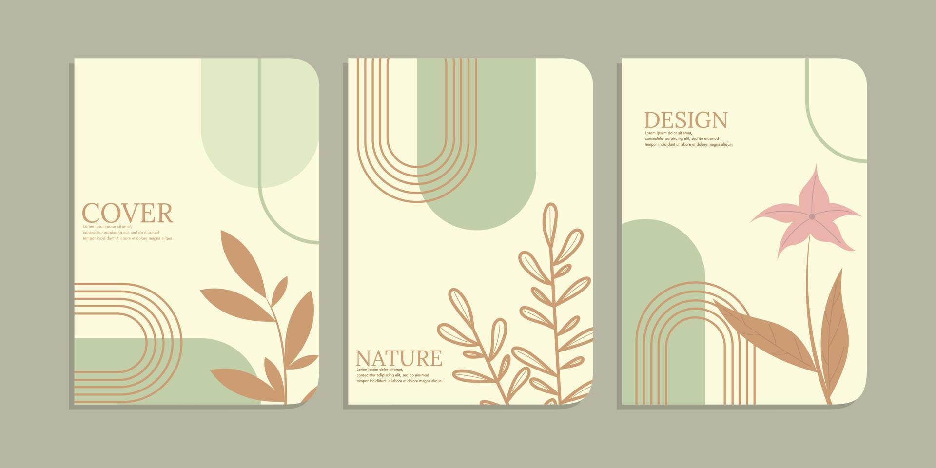 set of book cover designs with hand drawn floral decorations. abstract boho botanical background. size A4 For notebooks, planners, brochures, books, catalogs vector