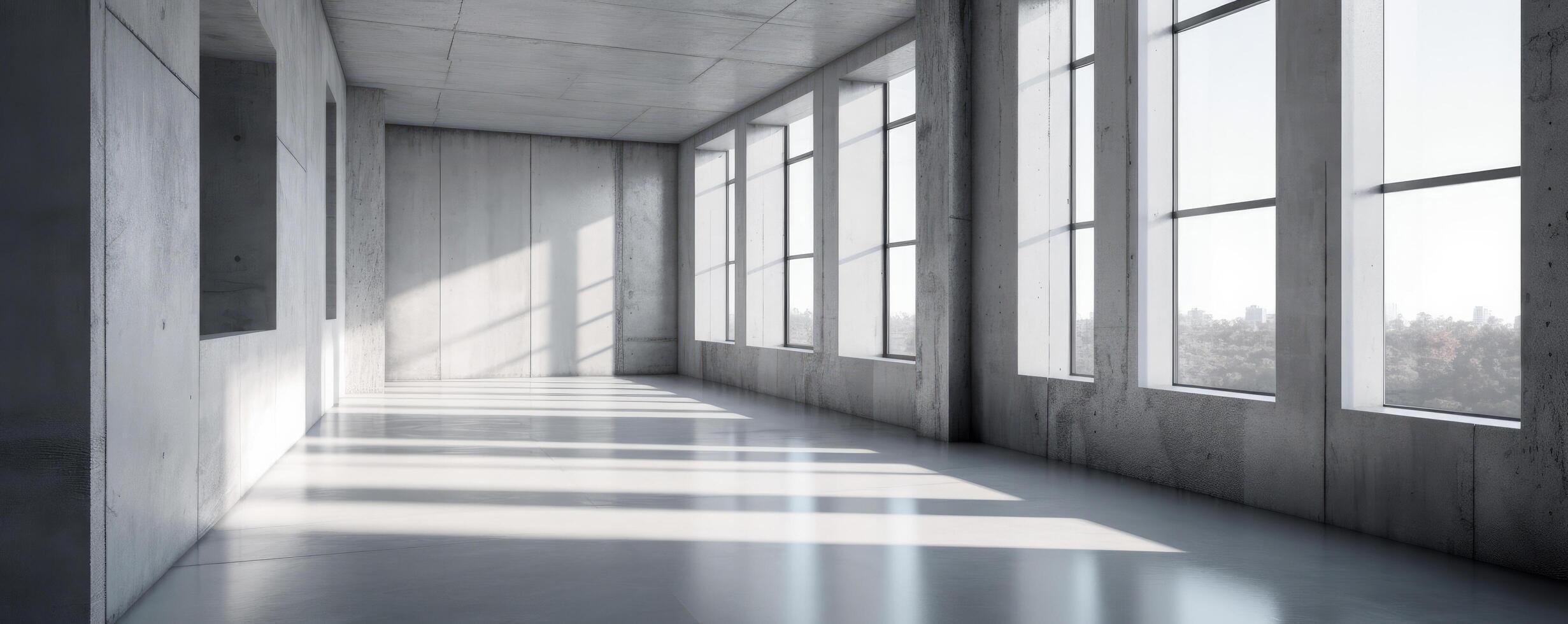 Abstract grey room with light and windows. Illustration photo