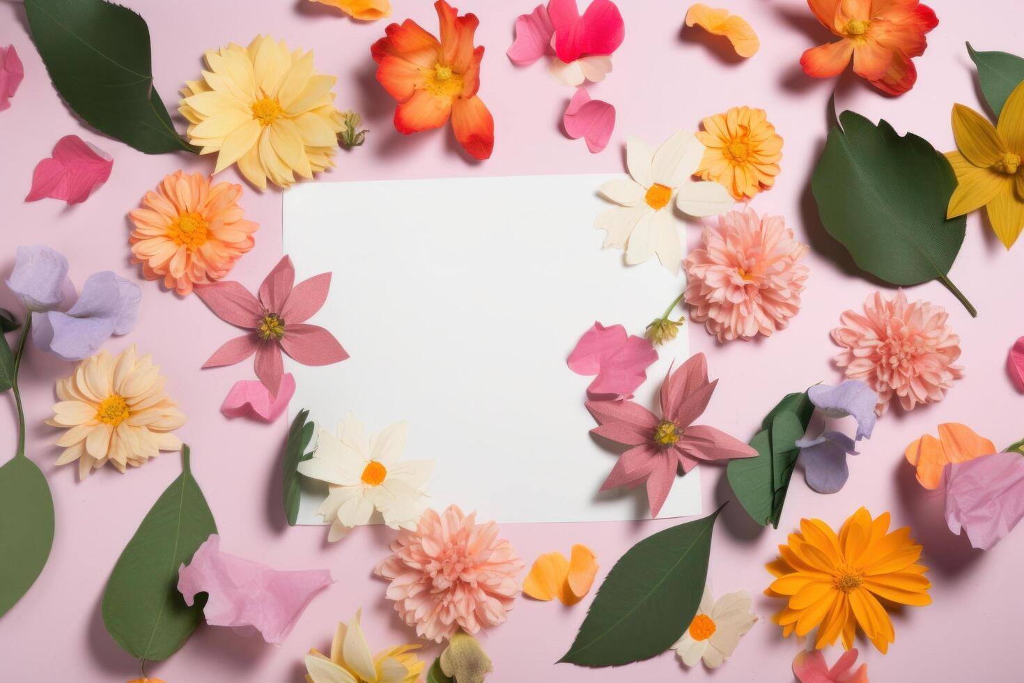 Natural Background with Flowers and Empty Paper. Illustration photo