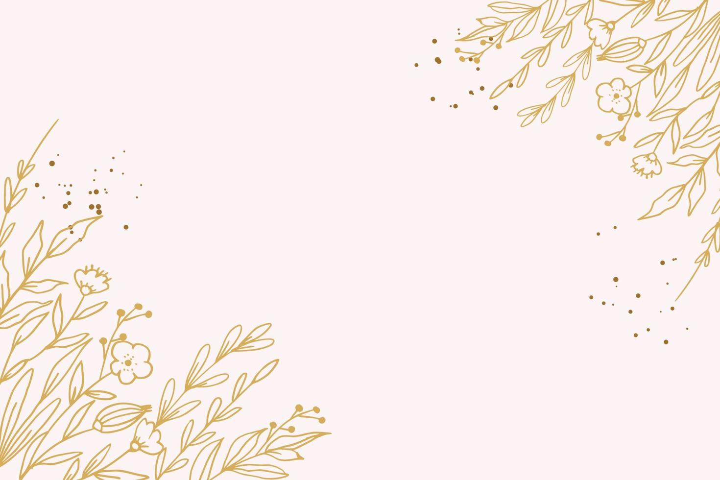 elegante dorado floral antecedentes con mano dibujado flores y hojas ilustración decoración vector