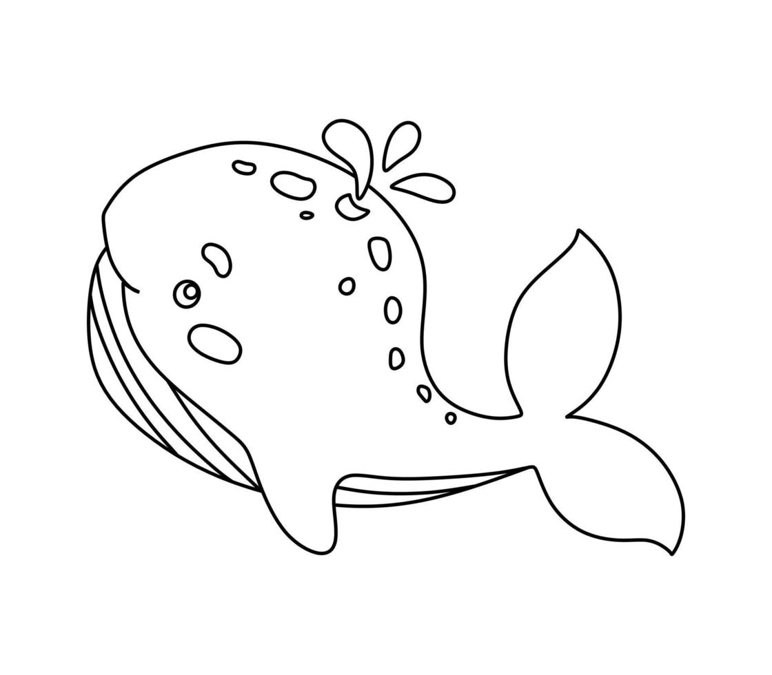 Whale Character Black and White Vector Illustration Coloring Book for Kids