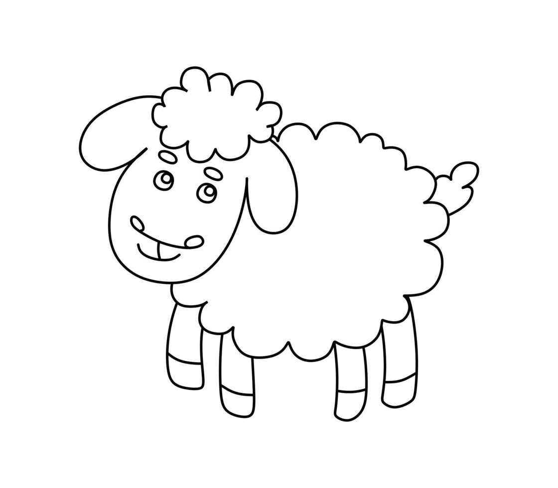 Sheep Character Black and White Vector Illustration Coloring Book for Kids