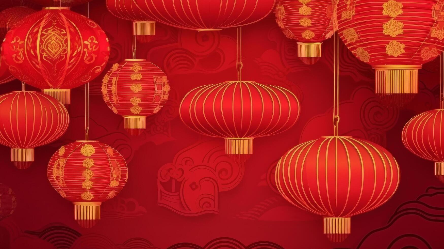 Red Chinese Background with Lanterns. Illustration photo