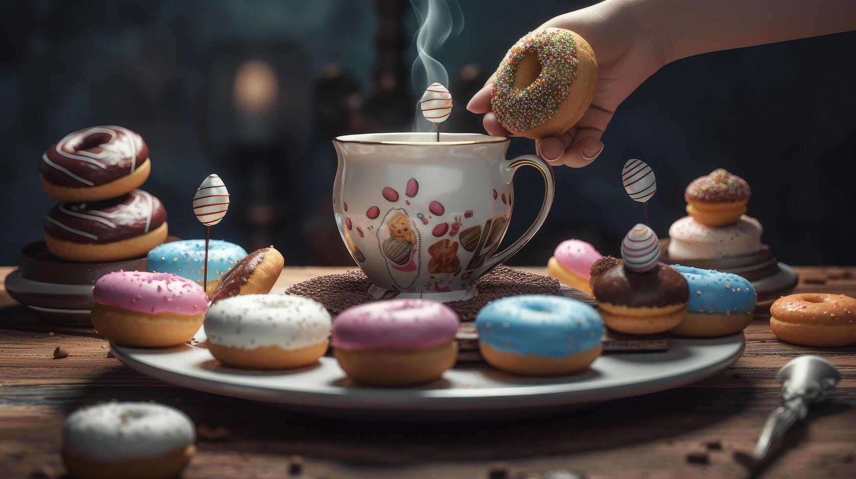 Floating donuts. Illustration photo