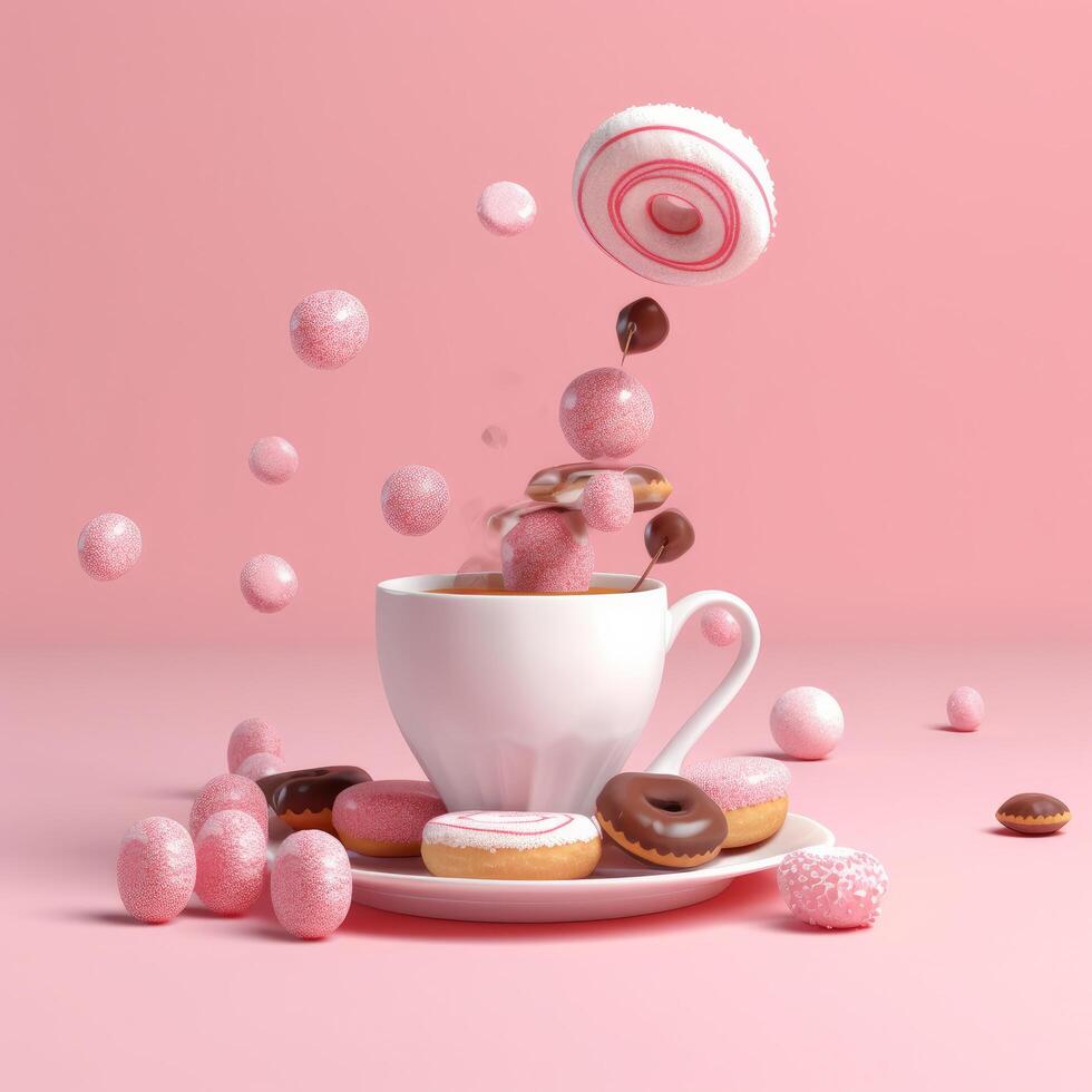 Floating donuts. Illustration photo