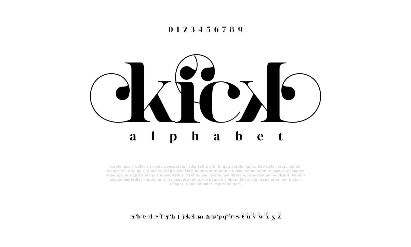 Kick abstract digital technology logo font alphabet. Minimal modern urban fonts for logo, brand etc. Typography typeface uppercase lowercase and number. vector illustration