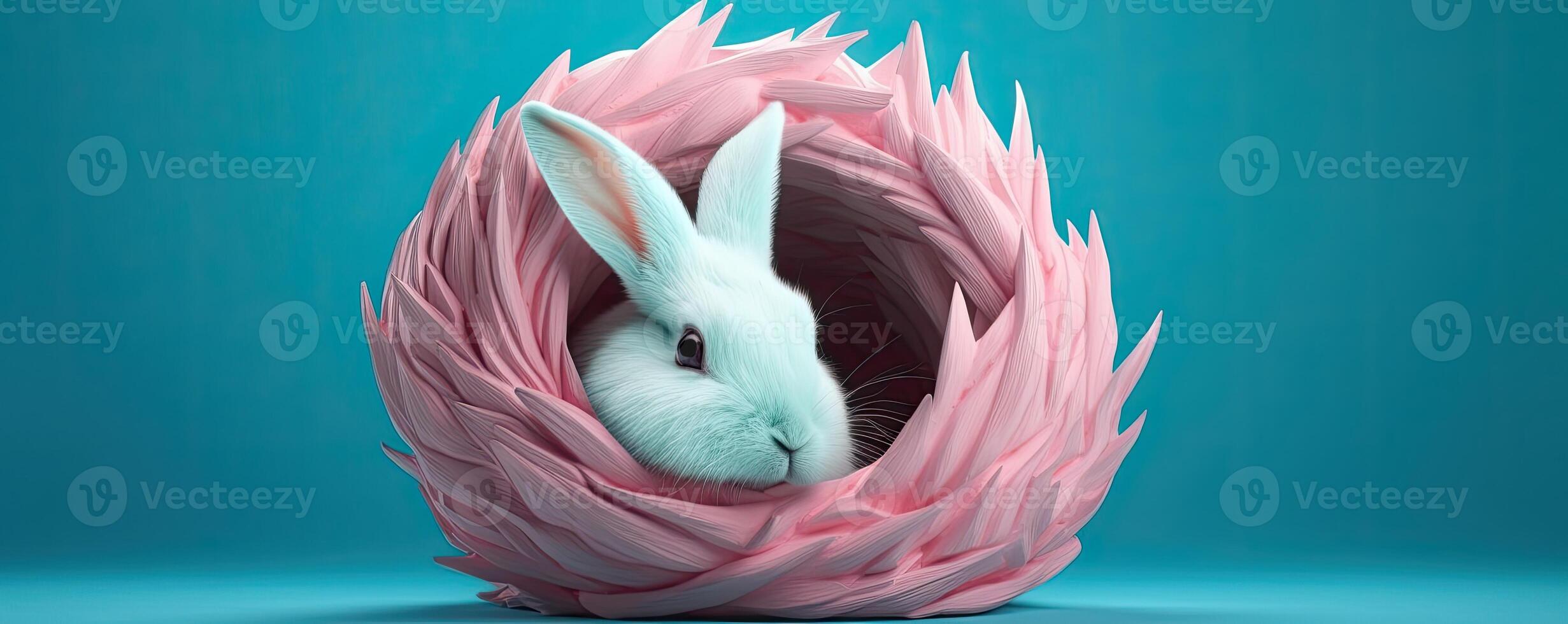 the easter basket with colorful eggs and a few candy, in the style of minimalist backgrounds, bunny with eggs with a box, in the style of soft color blending, Illustration photo